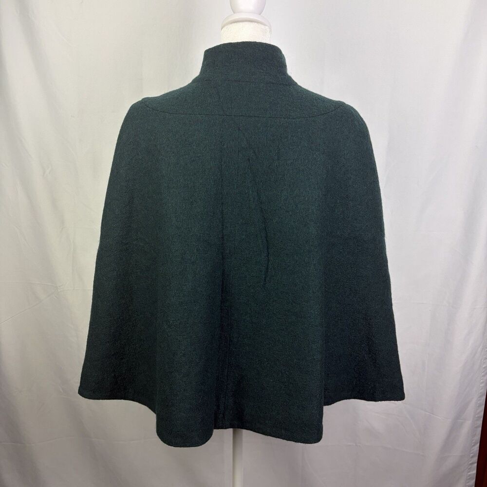 Chico's Sz 2 (12) Emerald Green Wool Poncho Jacket Blazer Hidden Buttons EUC - Picture 3 of 10